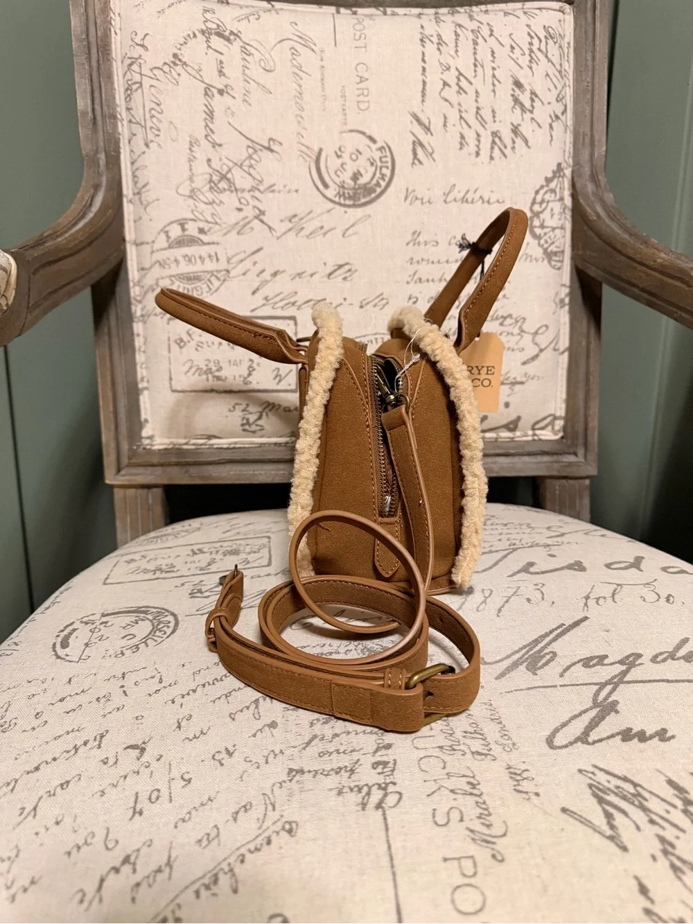 Frye Faux Shearling-Trim Faux Suede Satchel - Brown